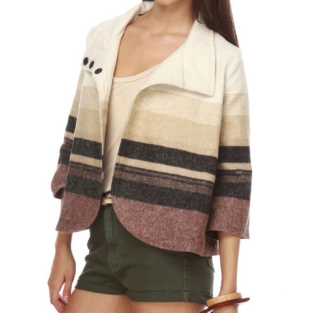 Billabong Shadow Cream Striped Wool Cropped Jacket Women’s Size Medium